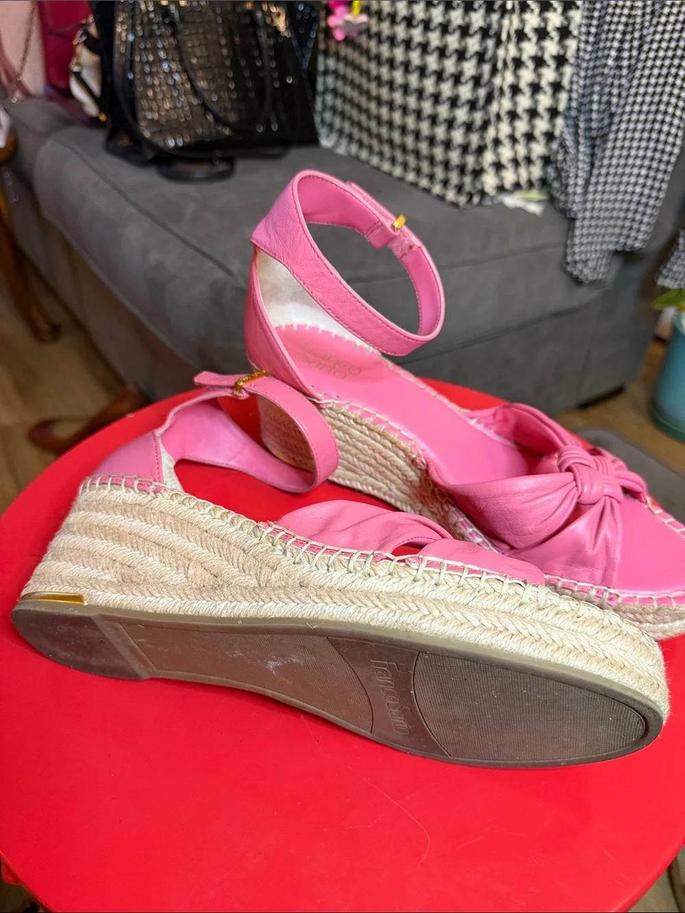 Franco Sarto Pink Espadrille Wedge Sandals with Ankle Strap